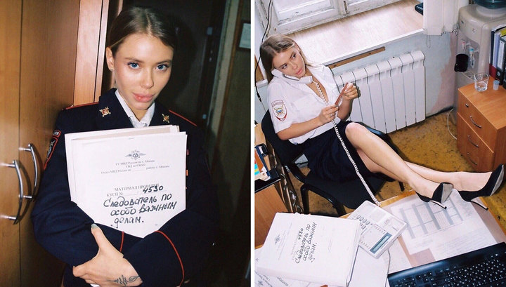 Русский полицейский пялит в пилотку любовницу в черном платье