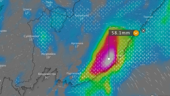 Карта погоды осадков приморского края