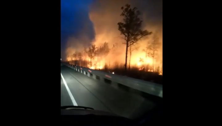 Сильный лесной пожар бушует у федеральной трассы в Забайкалье. Видео
