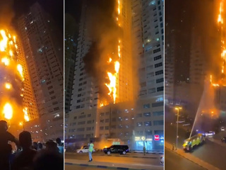 В жилом высотном здании в эмирате Аджман в ОАЭ произошел мощный пожар