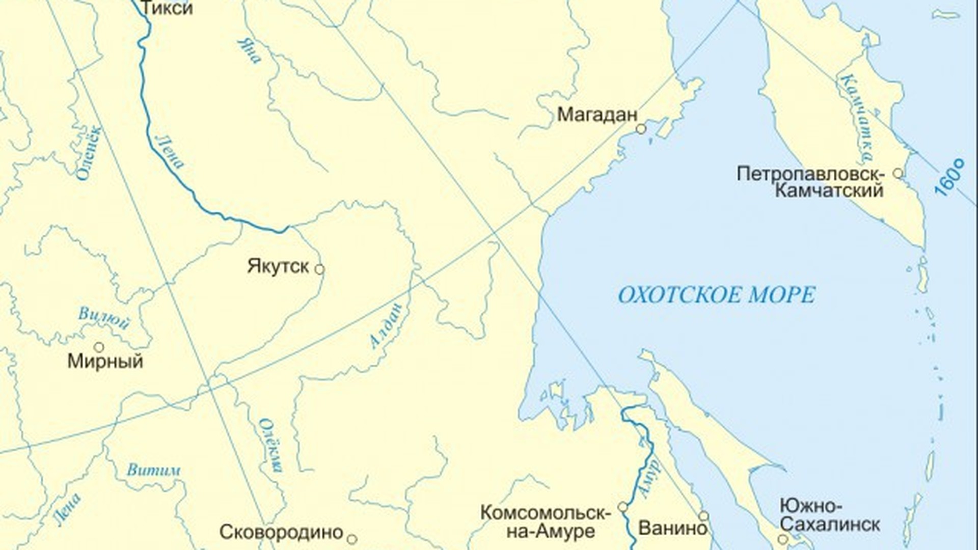 Расположение Охотского моря на карте