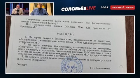 Соловьев показал результаты экспертизы по делу Ефремова