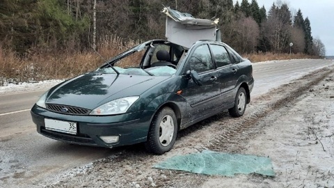 Лось оставил без крыши легковушку на вологодской трассе
