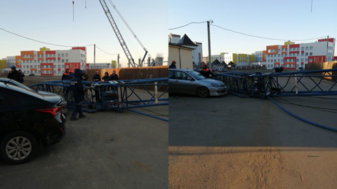 В Воронеже башенный кран рухнул на автомобиль с пассажирами