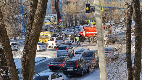 В Благовещенске пожарная машина по пути на вызов попала в ДТП