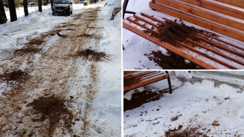 Перестарались: нерехтские коммунальщики посыпали песком скамейку