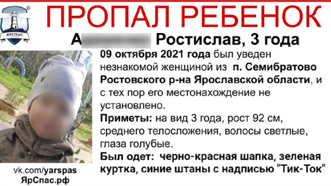 В Ярославской области ищут 3-летнего мальчика. Возможно, его похитили