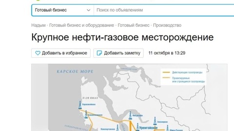 На Avito продают крупное нефтегазовое месторождение на Ямале