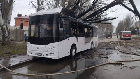 Автобус с пассажирами загорелся из-за упавшего дерева