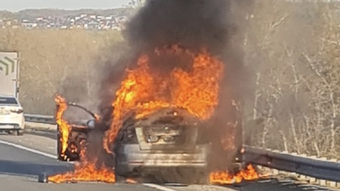 Машина вспыхнула на трассе в Самарской области