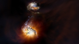 Художественное изображение сталкивающихся галактик.