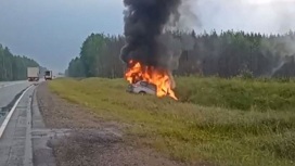 На трассе М8 недалеко от Холмогор произошло ДТП – автомобиль сгорел