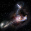 Самая яркая галактика поедает сразу трёх соседей