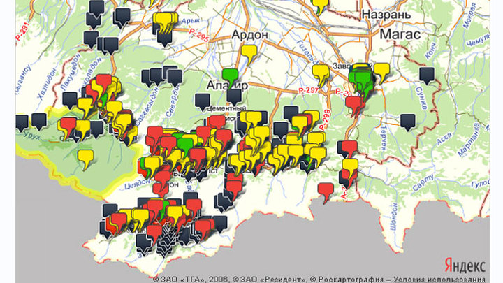 Карта достопримечательностей северной осетии
