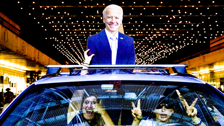 Joe Biden’s Supporters Celebrate Victory and Open Champagne